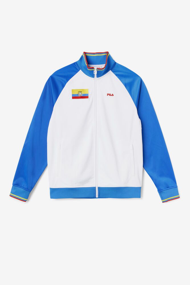 Fila Jacket Ecuador Track Mens White/Blue - India HZK-621859